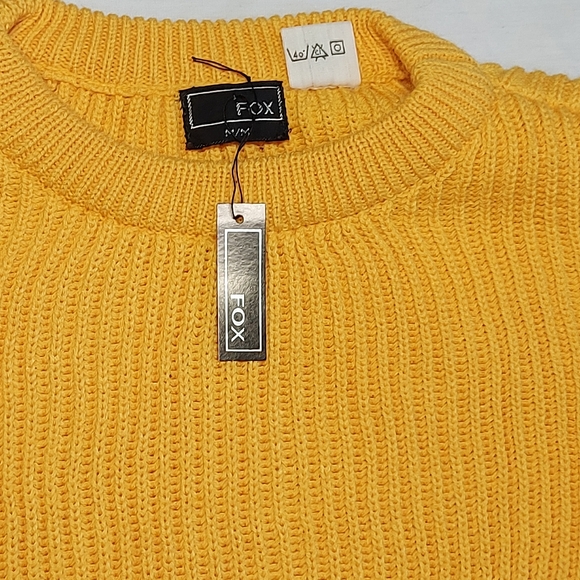 NWT Fox Vintage Yellow Crew Neck Mens Knit Sweater, Medium - Picture 3 of 10